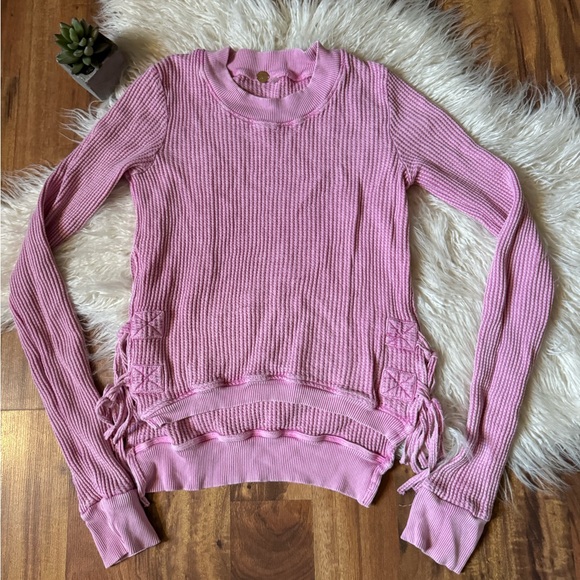 Free People Tops - Free People Thermal Aide Tie Sweater Pink